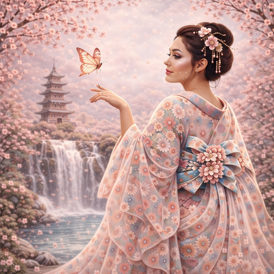 Diamond Art Kit 16x16 Diamond Painting Kit Japanese Geisha Pink Cherry Blossoms