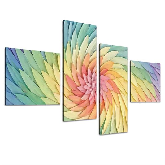 4 Panels Canvas Prints Wall Art Spiral Rainbow