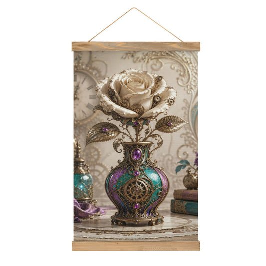 Linen Canvas Wall Art Steampunk Vase with Rose