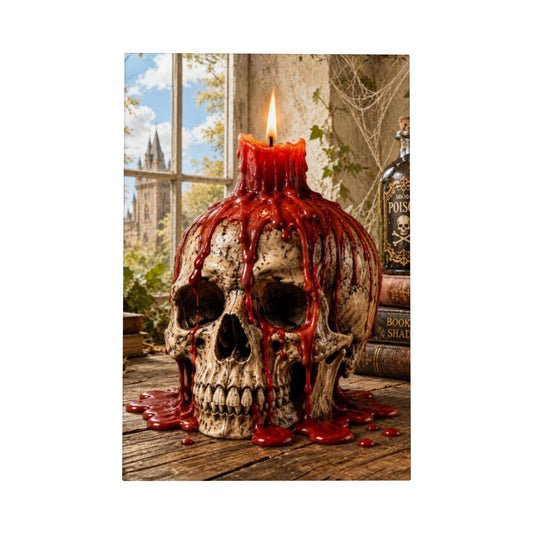 Framed Canvas Painting Halloween Skull with Candle (Made in USA)