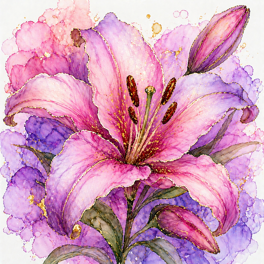 Diamond Art Kit 16x16 Diamond Painting Kit Pink Lily Flower