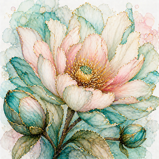 Diamond Art Kit 16x16 Diamond Painting Kit Peach and Green Flower
