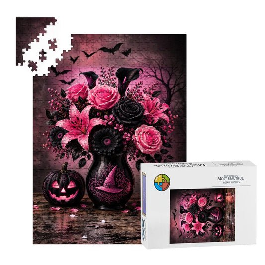 Wooden Jigsaw Puzzles 500 pcs Pink Halloween Flower Vase