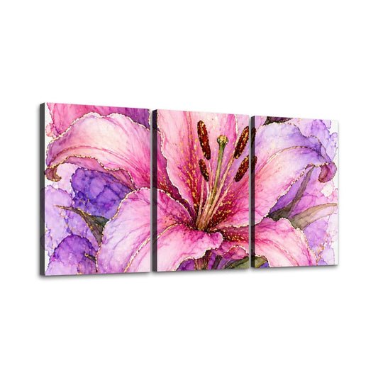 3 Panels Canvas Prints Wall Art Pink Purple Flower