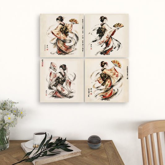 4 Panels Canvas Prints Wall Art Geisha Dance